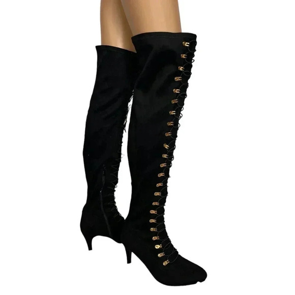 Brinley Women's Almond Toe Vintage Wide Calf Regular Over The Knee Boots Size 8 - Picture 2 of 3